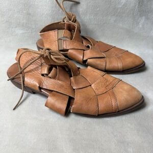 Free People Destino Woven Leather Lace-Up Flats Size 7 boho western festival